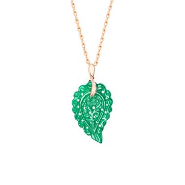 Halsschmuck, Roségold, Tamara Comolli INDIA Leaf Anhänger Small Grüner Onyx