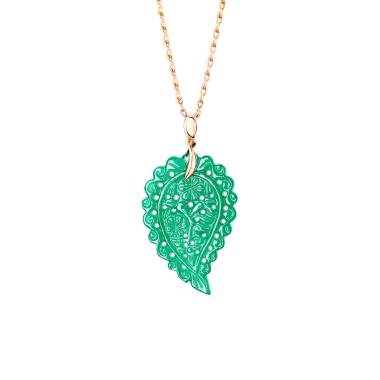 Halsschmuck, Roségold, Tamara Comolli INDIA Leaf Anhänger medium Grüner Onyx