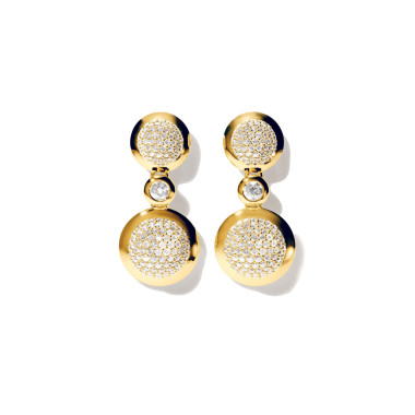         Gelbgold, Ohrringe, Tamara Comolli BOUTON Ohrhänger 2 Cabochons mit Diamant-Pavé