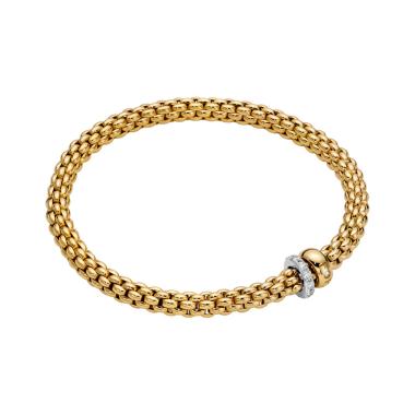 Armschmuck, Weißgold, FOPE Solo Flex'it Armband mit zwei Rondellen und Pavé-Fassung