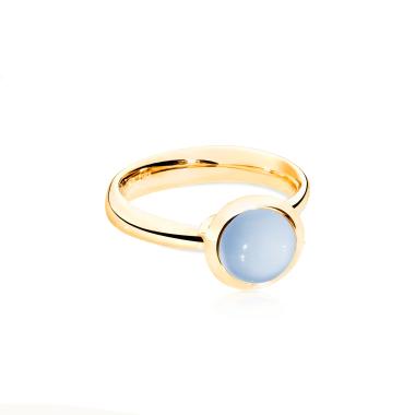 Ringe, Gelbgold, Tamara Comolli BOUTON Ring small Chalcedony blue