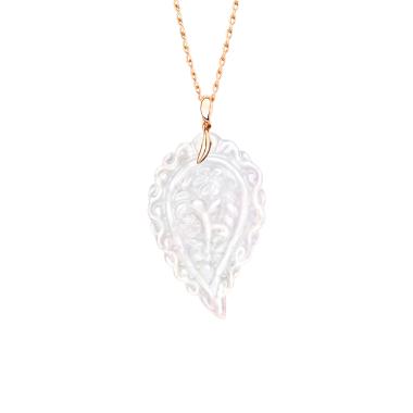 Halsschmuck, Roségold, Tamara Comolli INDIA Leaf Anhänger Large Perlmutt