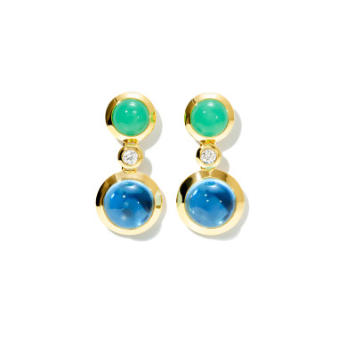         Gelbgold, Ohrringe, Tamara Comolli BOUTON Ohrringe 2 Cabochons 'Lagoon'