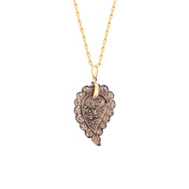 Halsschmuck, Gelbgold, Tamara Comolli INDIA Leaf Anhänger small Rauchquarz